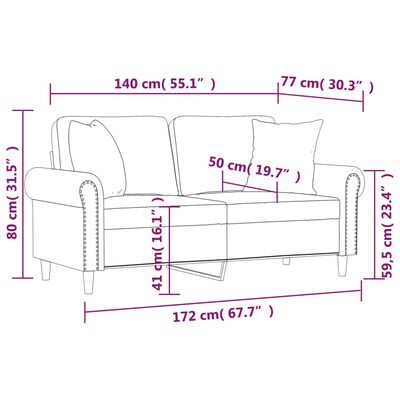 vidaXL Sofá de 2 plazas con cojines terciopelo negro 140 cm