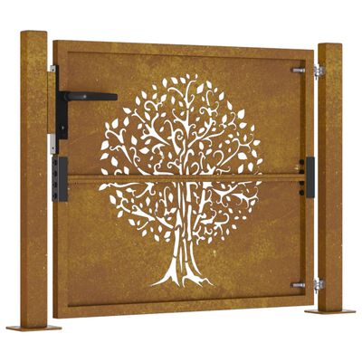 vidaXL Puerta de jardín acero corten diseño árbol 105x105 cm