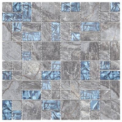 vidaXL Azulejos de mosaico 11 unidades vidrio gris y azul 30x30 cm