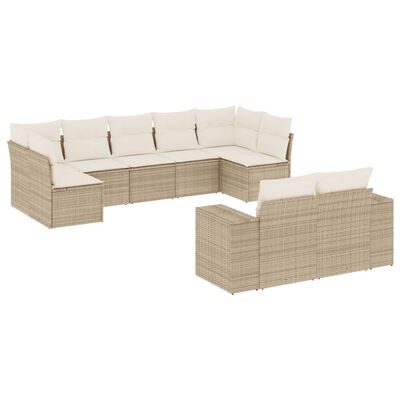 vidaXL Set de sofás de jardín 9 pzas con cojines ratán sintético beige