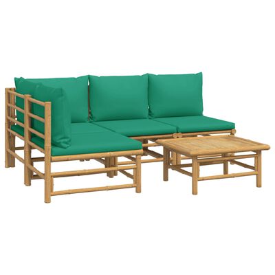 vidaXL Set de muebles de jardín 5 piezas bambú con cojines verde