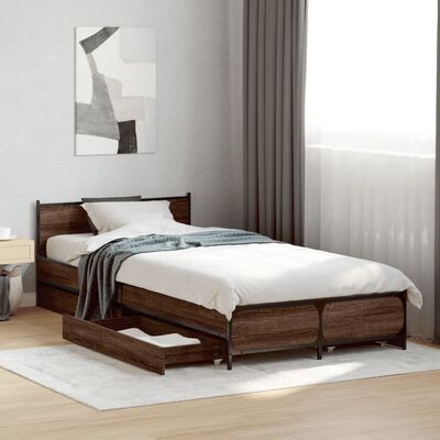 vidaXL Cama con cajones madera de ingeniería marrón roble 100x200 cm