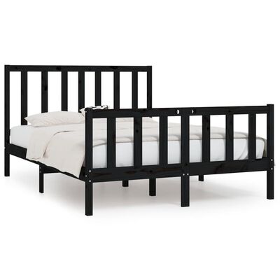 vidaXL Estructura de cama doble madera maciza negra 135x190 cm