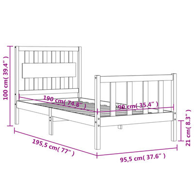 vidaXL Estructura de cama con cabecero madera maciza