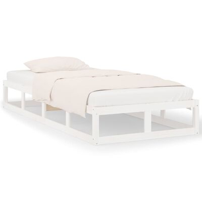 Estructura de cama individual de madera maciza blanca 90x190 cm