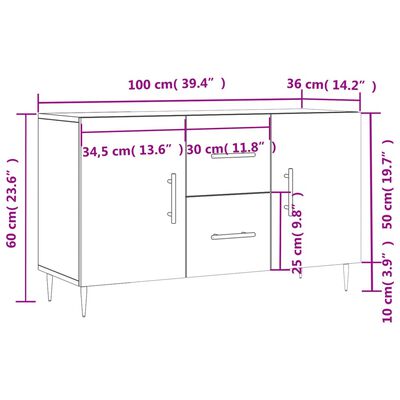 vidaXL Aparador de madera de ingeniería roble marrón 100x36x60 cm