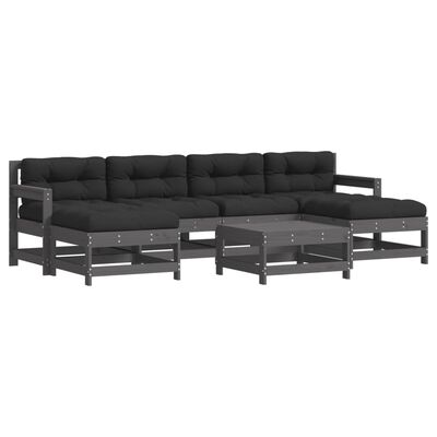 vidaXL Juego de muebles de jardín 7 pzas y cojines madera maciza gris