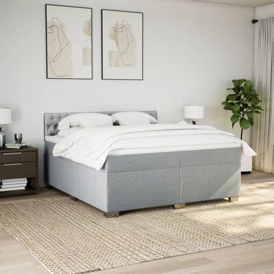 vidaXL Cama box spring con colchón tela gris claro 200x200 cm