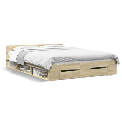 vidaXL Cama con cajones madera ingeniería roble Sonoma 140x190 cm