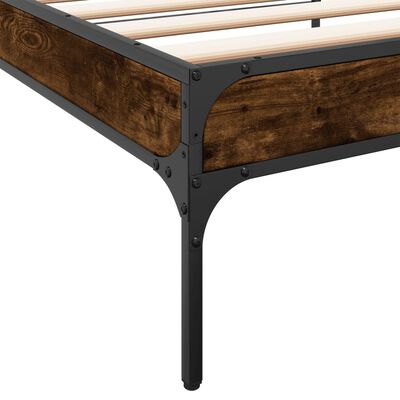 vidaXL Estructura cama madera ingeniería metal roble humo 75x190 cm