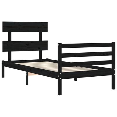 vidaXL Estructura de cama con cabecero madera maciza negro 90x200 cm