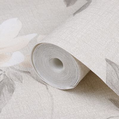 vidaXL Papel pintado 3D no tejido estampado de flores gris 10x0,53 m