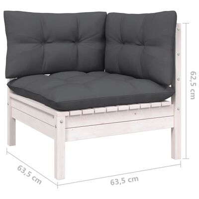 vidaXL Muebles de jardín 9 pzas y cojines blanco madera maciza de pino