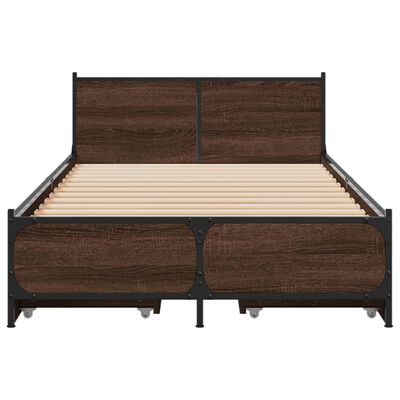 vidaXL Cama con cajones madera de ingeniería marrón roble 100x200 cm