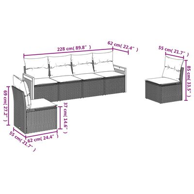 vidaXL Set de sofás de jardín 6 piezas y cojines ratán sintético negro