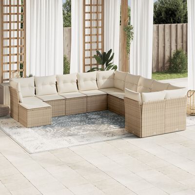 vidaXL Set de sofás de jardín 11pzas con cojines ratán sintético beige