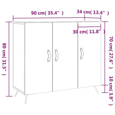 vidaXL Aparador de madera de ingeniería blanco brillo 90x34x80 cm