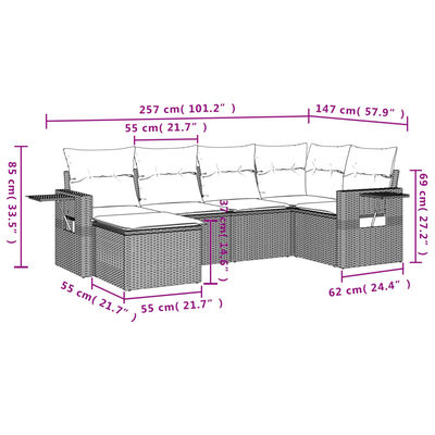 vidaXL Set sofás de jardín 6 piezas y cojines ratán sintético marrón