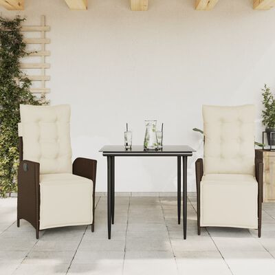 vidaXL Set comedor de jardín 3 piezas y cojines ratán sintético marrón