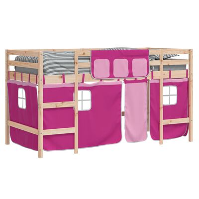 vidaXL Cama alta para niños con cortinas madera pino rosa 90x200 cm