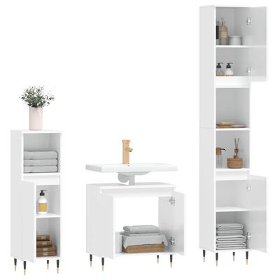 vidaXL Set muebles de baño 3 piezas madera contrachapada blanco brillo