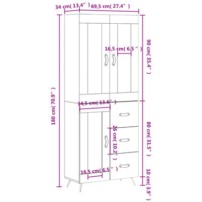 vidaXL Aparador alto madera contrachapada gris sonoma 69,5x34x180 cm