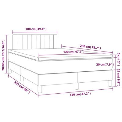 vidaXL Cama box spring con colchón y LED tela gris taupe 120x200 cm