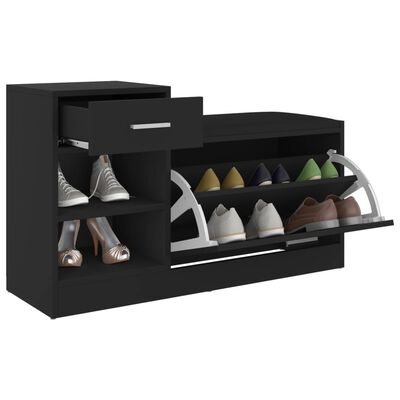 vidaXL Banco zapatero de madera de ingeniería negro 94,5x31x57 cm