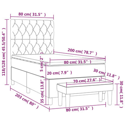 vidaXL Cama box spring con colchón tela marrón oscuro 80x200 cm