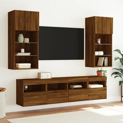 vidaXL Muebles TV pared con LED 5 pzas madera ingeniería marrón roble