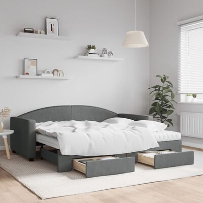 vidaXL Sofá cama nido con cajones tela gris oscuro 90x190 cm