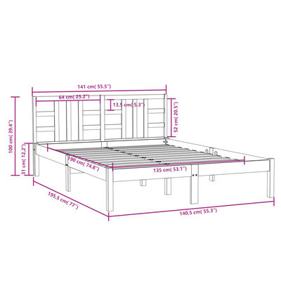 vidaXL Estructura de cama de madera maciza blanca 135x190 cm