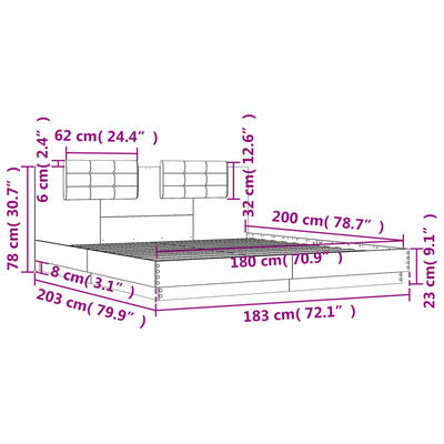 vidaXL Cama con cabecero madera de ingeniería roble ahumado 180x200 cm