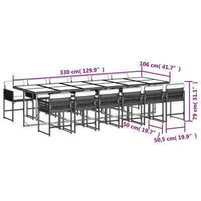 vidaXL Set comedor de jardín con cojines 13 pzas ratán sintético gris