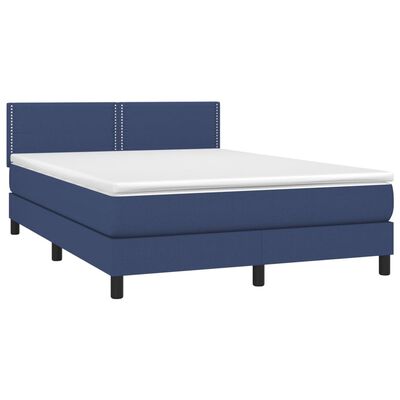 vidaXL Cama box spring colchón y luces LED tela azul 140x190 cm