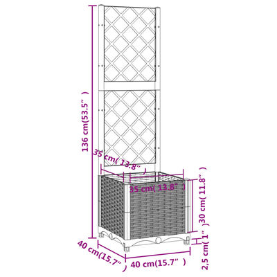 vidaXL Jardinera con enrejado PP blanco 40x40x136 cm