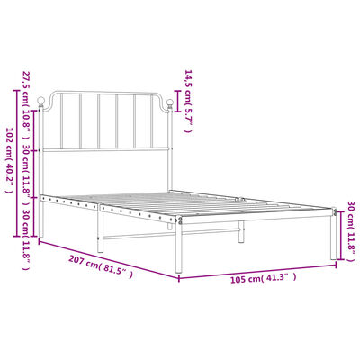 vidaXL Estructura cama sin colchón con cabecero metal blanco 100x200cm