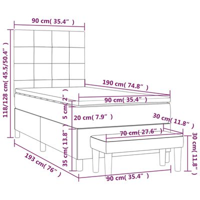 vidaXL Cama box spring con colchón terciopelo rosa 90x190 cm