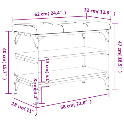 vidaXL Banco zapatero madera de ingeniería roble Sonoma 62x32x47 cm