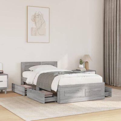 vidaXL Cama con cabecero madera de ingeniería gris Sonoma 100x200 cm