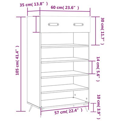 vidaXL Zapatero madera de ingeniería roble Sonoma 60x35x105 cm