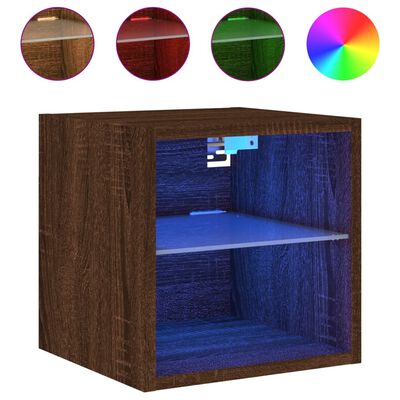 vidaXL Muebles TV de pared luces LED 2 uds roble marrón 30x28,5x30 cm