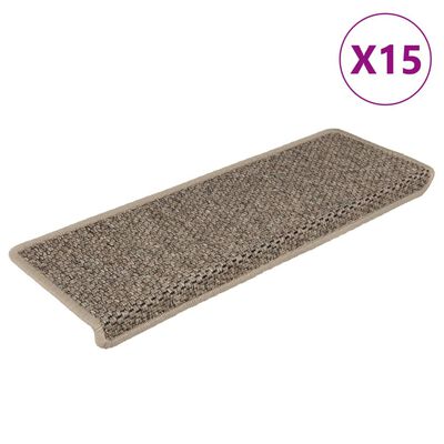 vidaXL Alfombrilla autoadhesiva escalera sisal 15 uds beige 65x21x4 cm