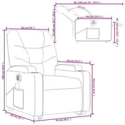 vidaXL Sillón de masaje elevable eléctrico tela rojo tinto