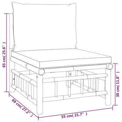 vidaXL Set de muebles de jardín 5 piezas bambú y cojines blanco crema