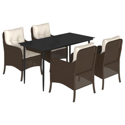 vidaXL Set comedor de jardín 5 piezas y cojines ratán sintético marrón