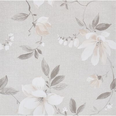 vidaXL Papel pintado 3D no tejido estampado de flores gris 10x0,53 m