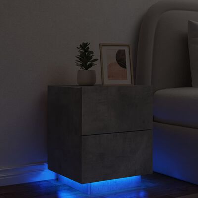 vidaXL Mesita de noche con luces LED madera ingeniería gris hormigón