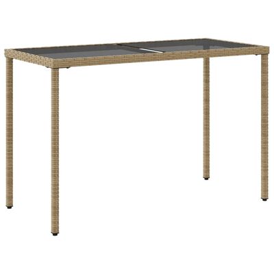 vidaXL Mesa de jardín superficie de vidrio ratán PE beige 115x54x74 cm