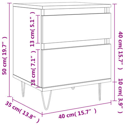 vidaXL Mesitas noche 2 uds madera ingeniería blanco brillo 40x35x50 cm